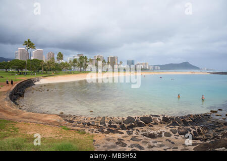 Ala Moana Beach and Magic Island Lagoon Stock Photo