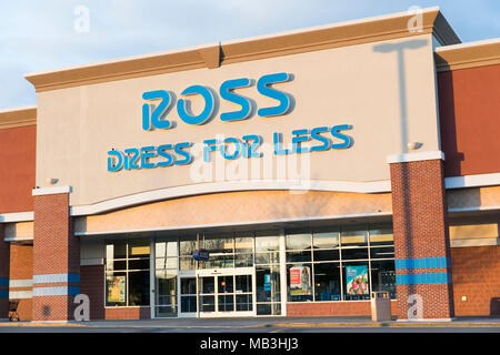 A Ross Dress for Less logo seen on a retail store front in Hagerstown, Maryland on April 5, 2018. Stock Photo