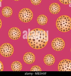 Chocolate Chip Cookie On Pink Background Seamless Stock Vector