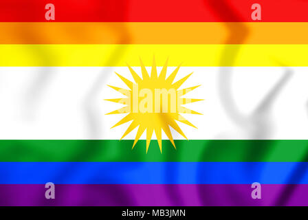 3D LGBT Flag of Kurdistan. 3D Illustration. Stock Photo