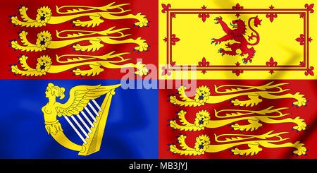 3D Royal Standard of the United Kingdom. 3D Illustration. Stock Photo