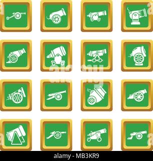 Cannon retro icons set green square vector Stock Vector