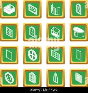 Window forms icons set green square vector Stock Vector