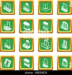 Balcony window forms icons set green square vector Stock Vector