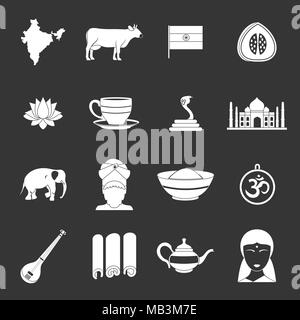 India travel icons set grey vector Stock Vector