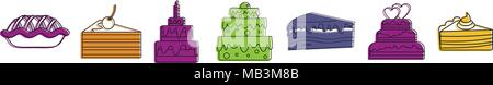 Cake icon set, color outline style Stock Vector