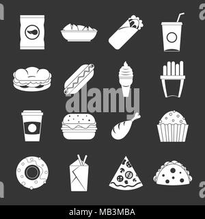Fast food icons set grey vector Stock Vector