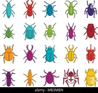 Bugs icon set, color outline style Stock Vector