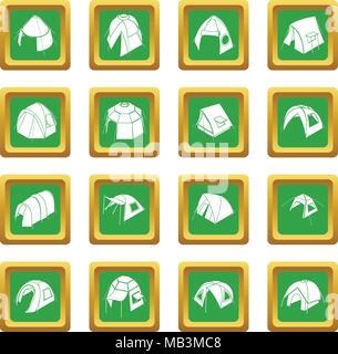 Tent forms icons set green square vector Stock Vector