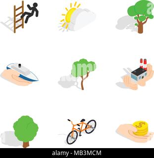 Renewal icons set, isometric style Stock Vector