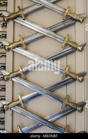 Weapons displayed inside Culzean Castle located near Maybole in Ayrshire Scotland Stock Photo