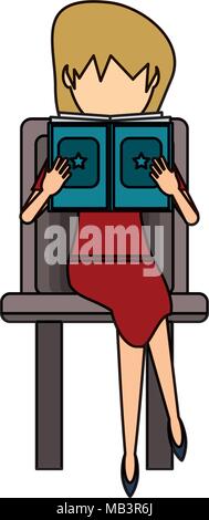 avatar businesswoman reading a book over white background, colorful design. vector illustration Stock Vector