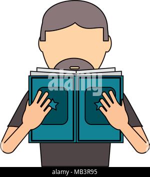 avatar man with beard reading a book over white background. colorful design. vector illustration Stock Vector