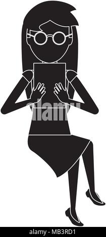 avatar woman sitting and using a tablet over white background, vector illustration Stock Vector