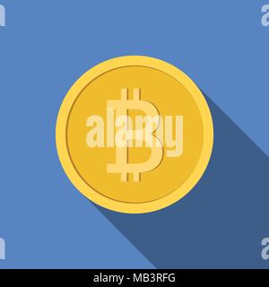 Vector illustration of Bitcoin symbol in flat icon isolated on blue background Stock Vector