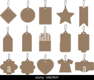 set illustration of brown hang tag collection on white background - vector paper labels Stock Vector