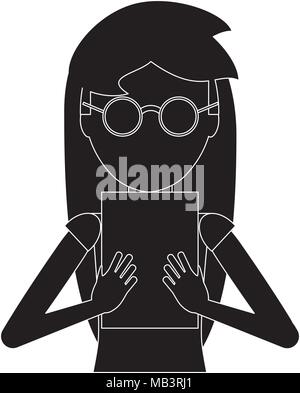 avatar woman with glasses and using a tablet over white background, vector illustration Stock Vector