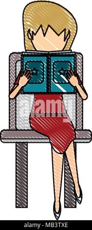 avatar businesswoman reading a book over white background, colorful design. vector illustration Stock Vector