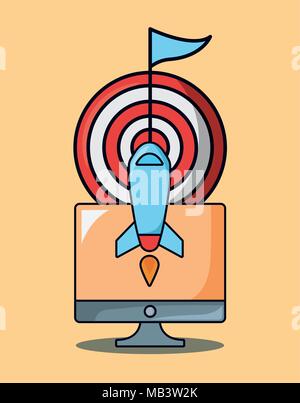 Seo design with computer and rocket over decorative frame and gray ...