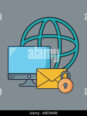 seo design with global sphere and related icons over gray background, vector illustration Stock Vector