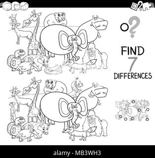 differences game with wild animals coloring page Stock Vector Image ...