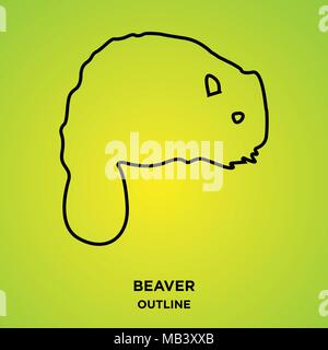 beaver outline on green background,sitting with fluffy tail Stock Vector