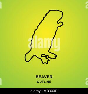 beaver outline on green background,standing up Stock Vector