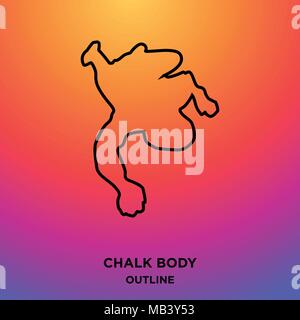 chalk outline body on purple background,vertically lying Stock Vector
