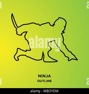 ninja outline on green background, waiting in ambush Stock Vector