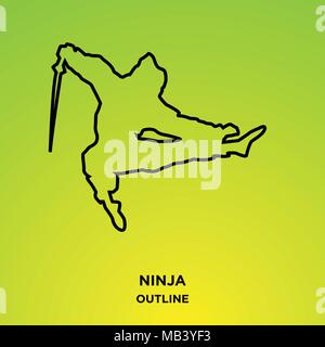 ninja outline on green background, attacking Stock Vector