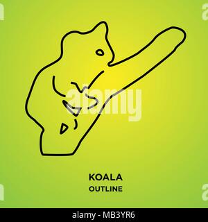 koala outline on green background,climbing up a tree Stock Vector