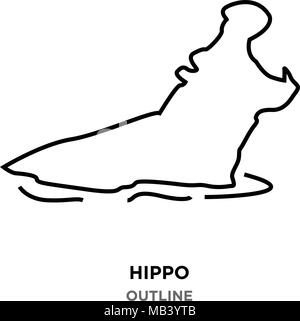 hippo outline on white background, roaring in water Stock Vector