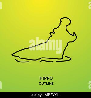hippo outline on green background,roaring in water Stock Vector