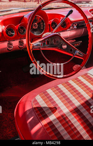 Elegant red leather interior of a 1959 Chevrolet Impala Stock Photo