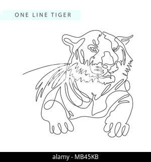 continuous one line drawing of tiger portrait in modern minimali Stock Vector