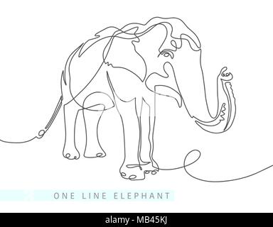 continuous one line drawing of indian elephant Stock Vector