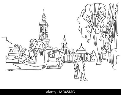 continuous one line drawing of historical town Kamenets-Podolsky Stock Vector