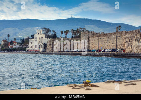 Kos Town with choppy sea. Ancient city walls and town hall, Kos Greece Stock Photo