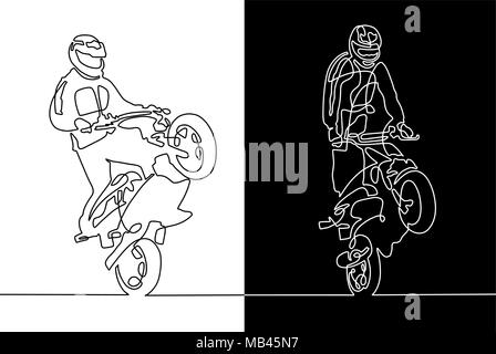 continuous one line drawing of a sportsman on a motorcycle Stock Vector