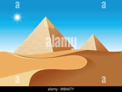 A desert scence with pyramids illustration Stock Vector