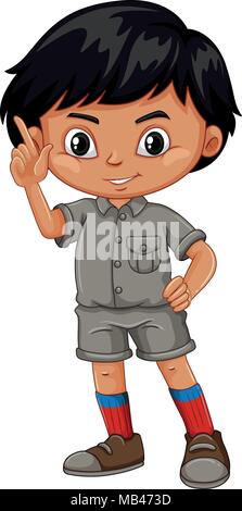 A Boy standing in a safari outfit illustration Stock Vector