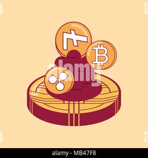 cryptocurrency coins over orange background, colorful design. vector illustration Stock Vector