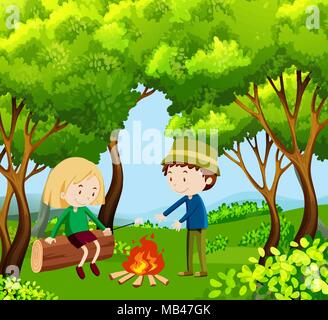 Children camping out in the woods Stock Vector Image & Art - Alamy