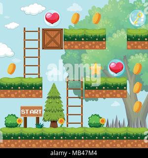 Game Template in Forest Scene illustration Stock Vector