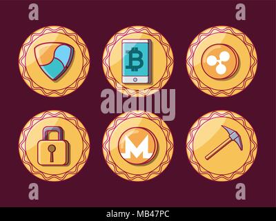 icon set of cryptocurrency coins over background, colorful design. vector illustration Stock Vector