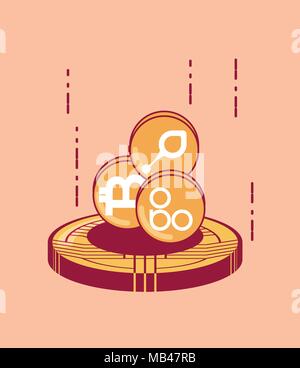 cryptocurrency coins over orange background, colorful design. vector illustration Stock Vector
