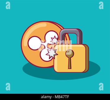 ripple coin and padlock over turquoise background, colorful design. vector illustration Stock Vector