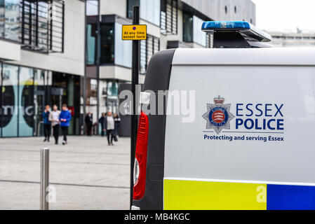 A dispersal order has been put in place in Southend on Sea town centre to tackle anti-social behaviour in response to an increase in disorder within the town centre linked to groups of young people. Essex Police have been patrolling in numbers around the town's University and campus, moving people on Stock Photo