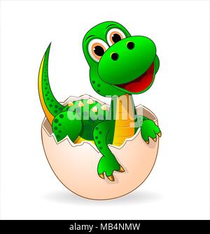 Small green dinosaur who just hatched from the egg. Stock Vector