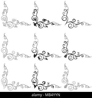 Set of nine swirl corner design elements isolated over white background, vector illustration Stock Vector